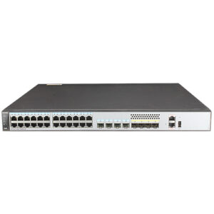 华为S5720-28X-PWR-SI-DC交换机组合配置(24个10/100/1000Base-T以太网端口,4个复用的千兆Combo SFP,4个万兆SFP+,PoE+,含1个650W直流电源)