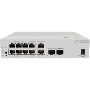 华为CloudEngine S5751-L8P2PN2J-RUA远端模块交换机(8个10/100/1000BASE-T以太网端口(6*PoE+),2个10/100/1000/2.5GBASE-T以太网端口(PoE+),2个2.5G SFP,128W PoE,含1个220V交流适配器,无风扇)